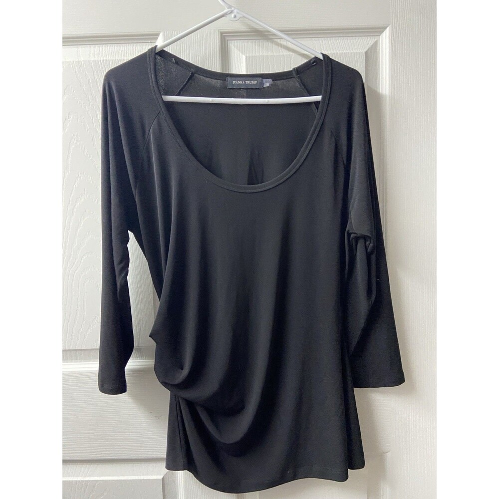 Ivanka Trump Knit Top women XL Black Stretch Waist Detail Capsule Popover Basic
